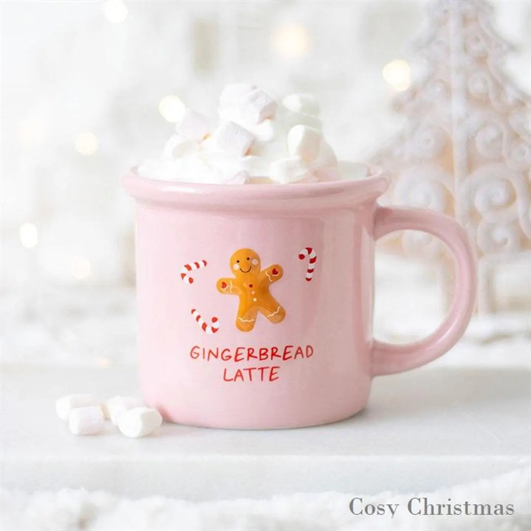 Cosy Pink Gingerbread Christmas Latte Mug Happy Holidays - Etsy Canada | Etsy (US)
