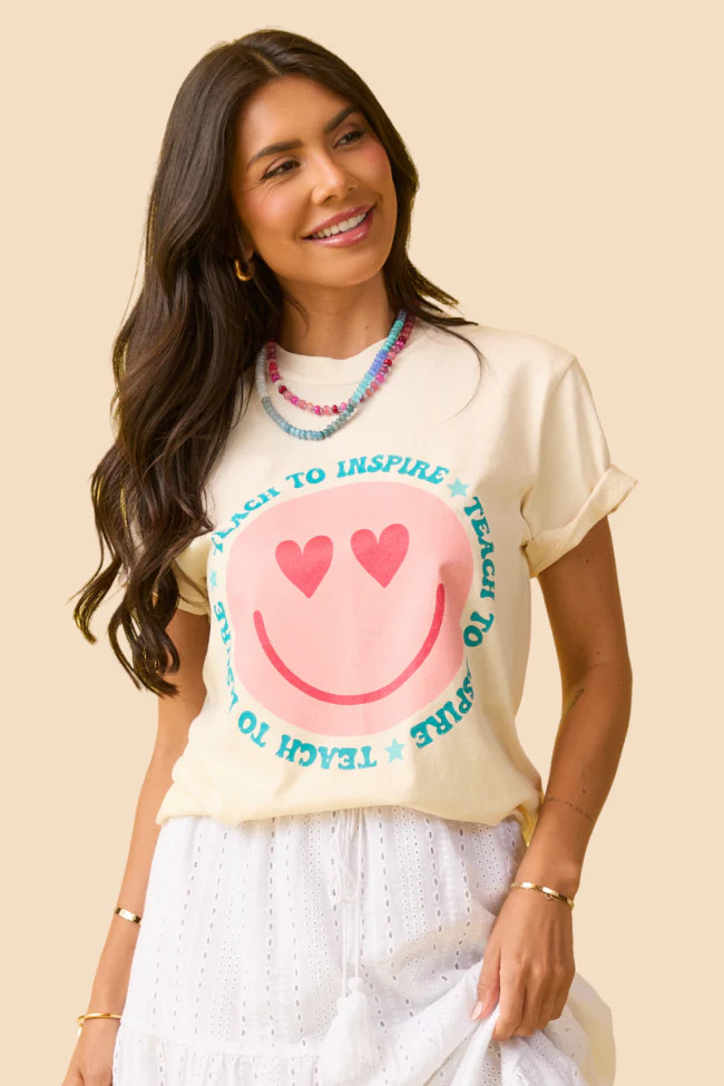 Teach To Inspire Smiley Ivory Graphic Tee SALE | Pink Lily