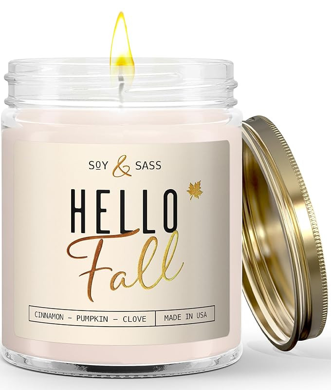 Fall Candles - 'Hello Fall' Fall Candle w/Cinnamon, Spice & Pumpkin Candle I Infused with Essenti... | Walmart (US)