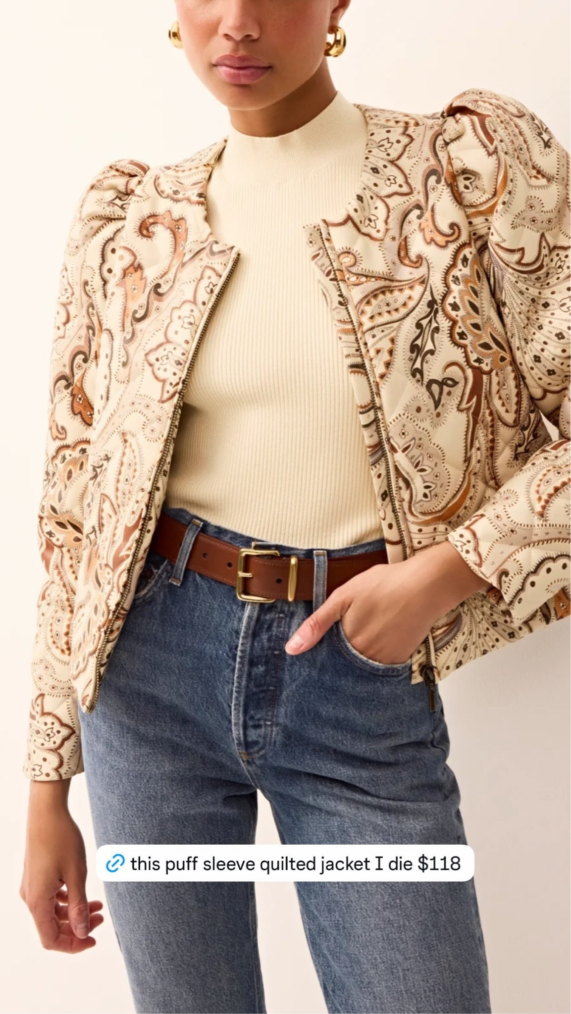this quilted jacket is giving designer vibes without the designer price 🤎 i’m obsessed with the puff sleeves, neutral paisley print, and cropped silhouette. it’s the perfect lightweight layer for early fall and will look so cute over everything from a simple tee and jeans to dresses. and it’s on sale for $118!

#LTKSeasonal #LTKSaleAlert