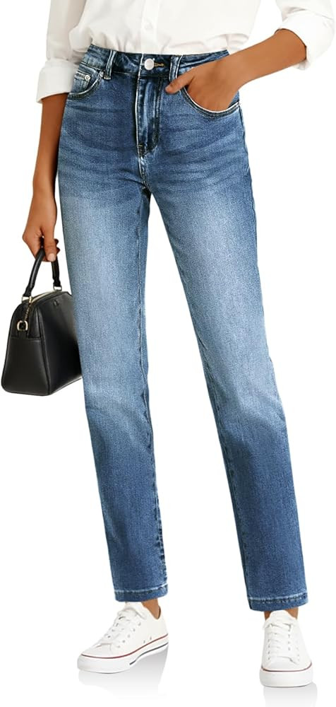 Cicy Bell Womens Straight Leg Jeans High Waisted Mid Rise Stretchy Denim Pants Tapered Petite Jea... | Amazon (US)
