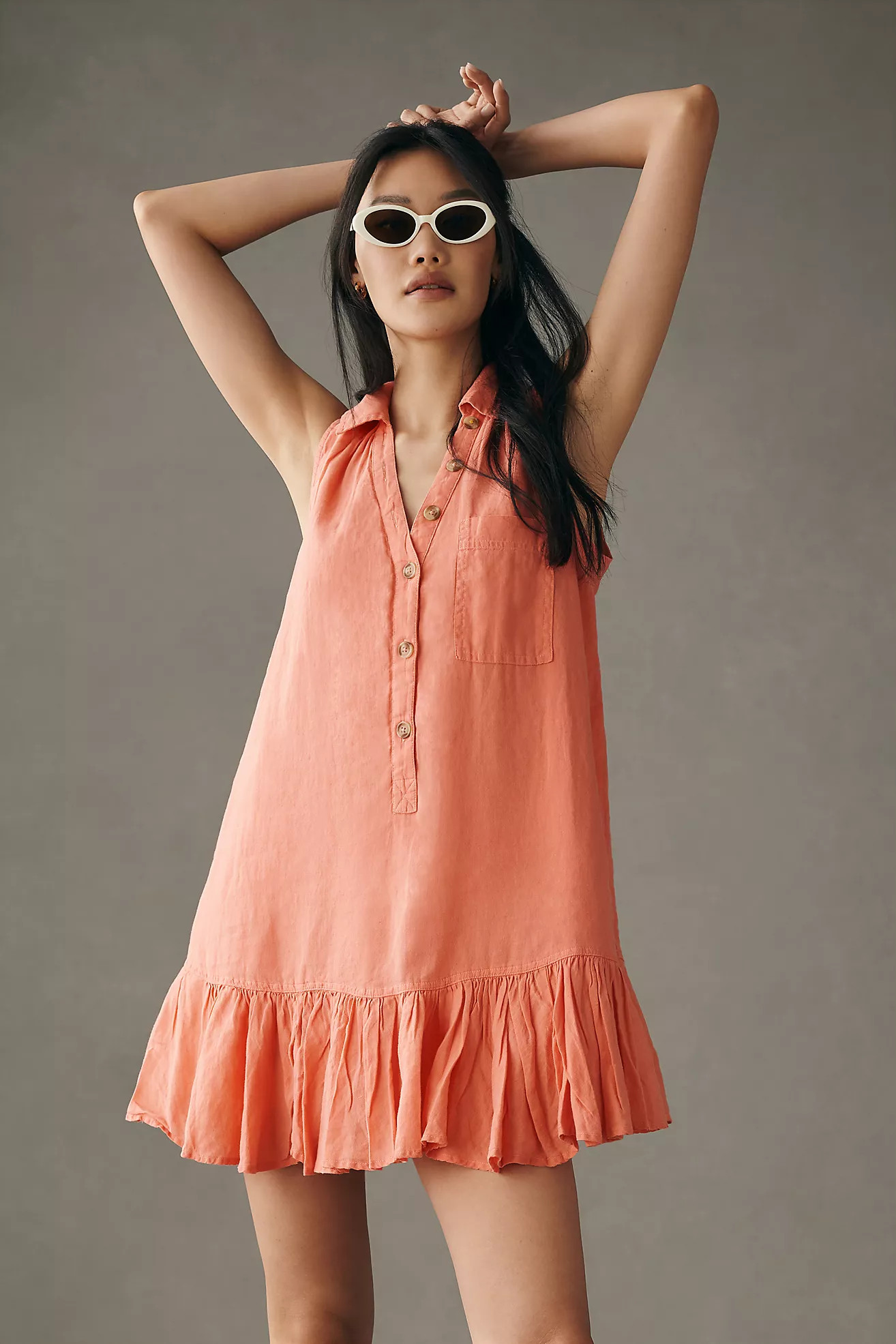 Pilcro Sleeveless Ruffle-Hem Shirt Dress | Anthropologie (US)