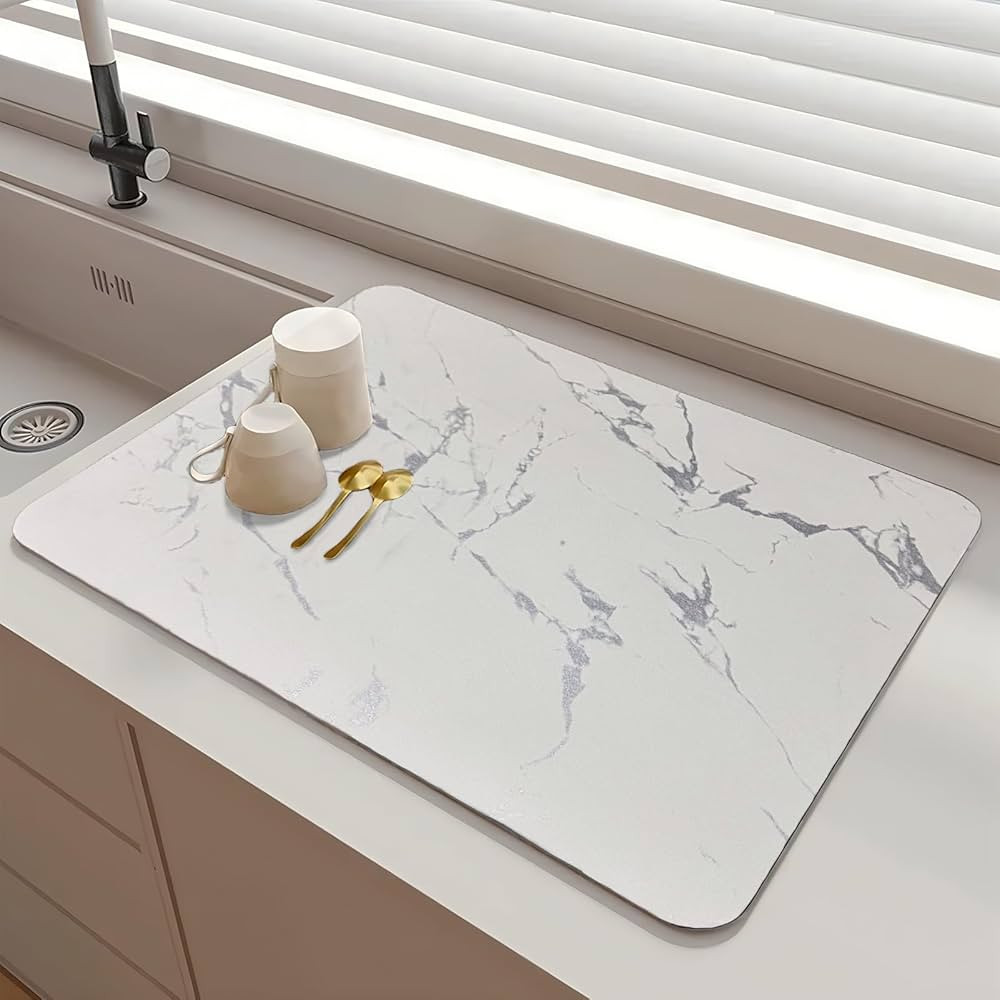 SOQKEEN Dish Drying Mat, 16"×12" Kitchen Drying Mat Super Absorbent Hide Stain Draining Mat with... | Amazon (UK)