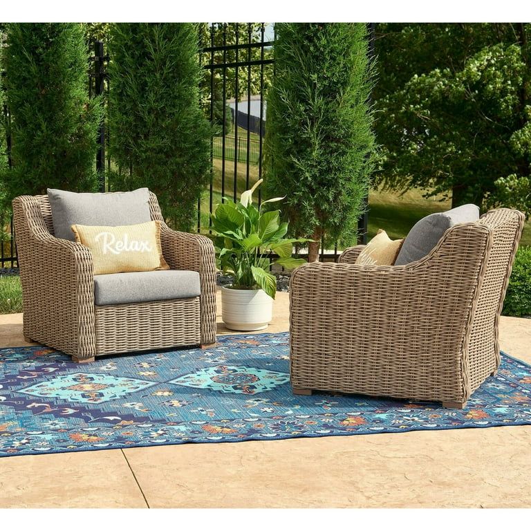 Better Homes & Gardens Bellamy 2-Pack Outdoor Club Lounge Chairs Gray Cushions with Patio Cover -... | Walmart (US)