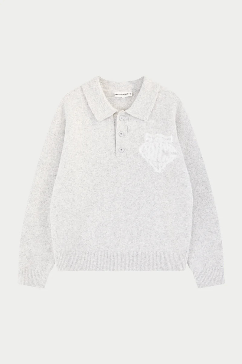 MONOGRAM FLUFFY KNIT POLO - GREY MARL | The Couture Club