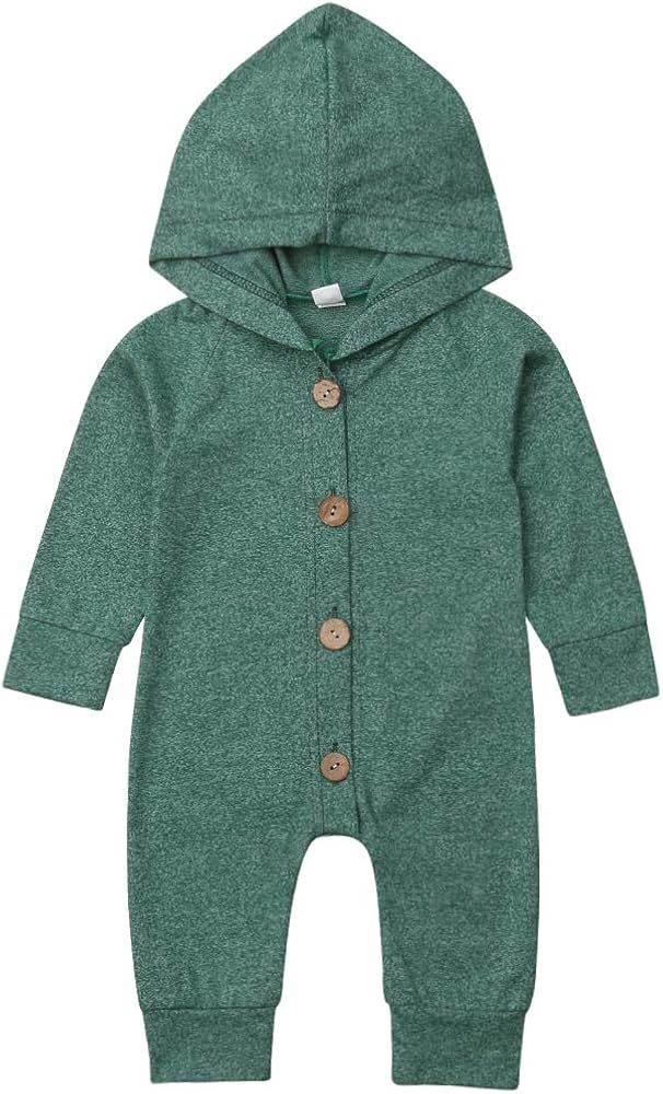 DUBASAM Newborn Baby Boy Long Sleeve Romper Jumpsuit Hooded Onesie Playsuit Solid Hoodie One Piec... | Amazon (US)