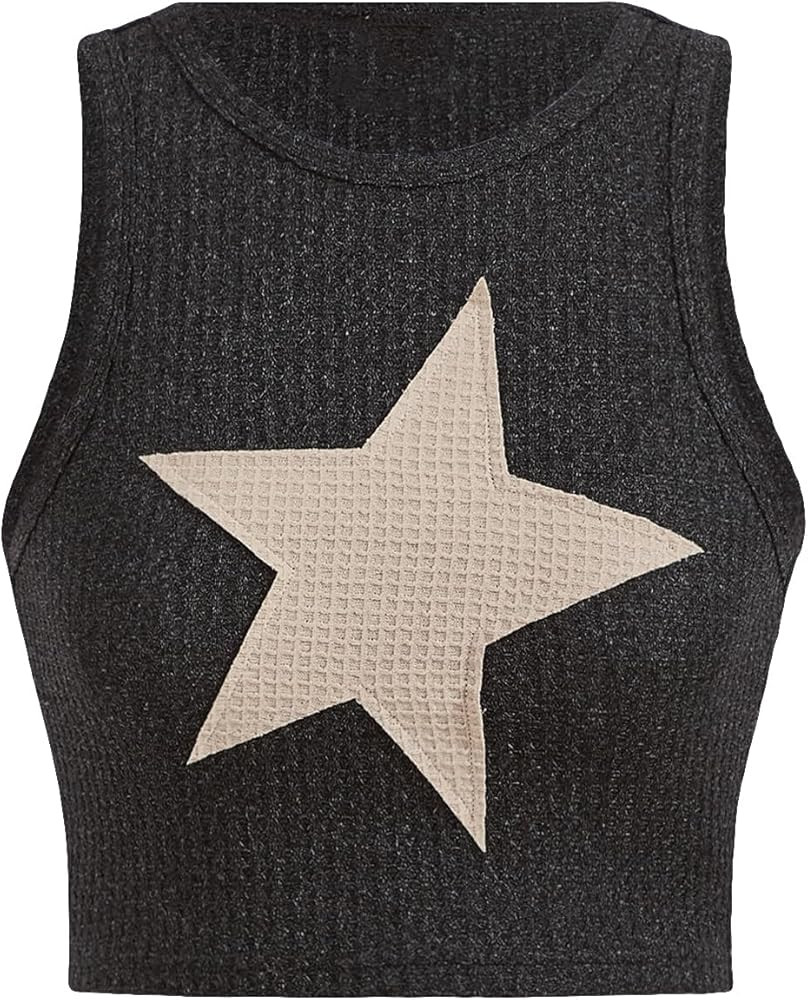 Floerns Women's Star Print Sleeveless Tank T Shirt Casual Crop Top | Amazon (US)