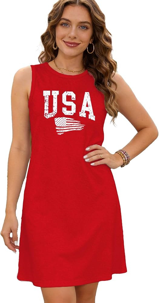 4th of July Dresses for Women American Flag Tank Dress Patriotic USA Flag Tanks Sundress | Amazon (US)