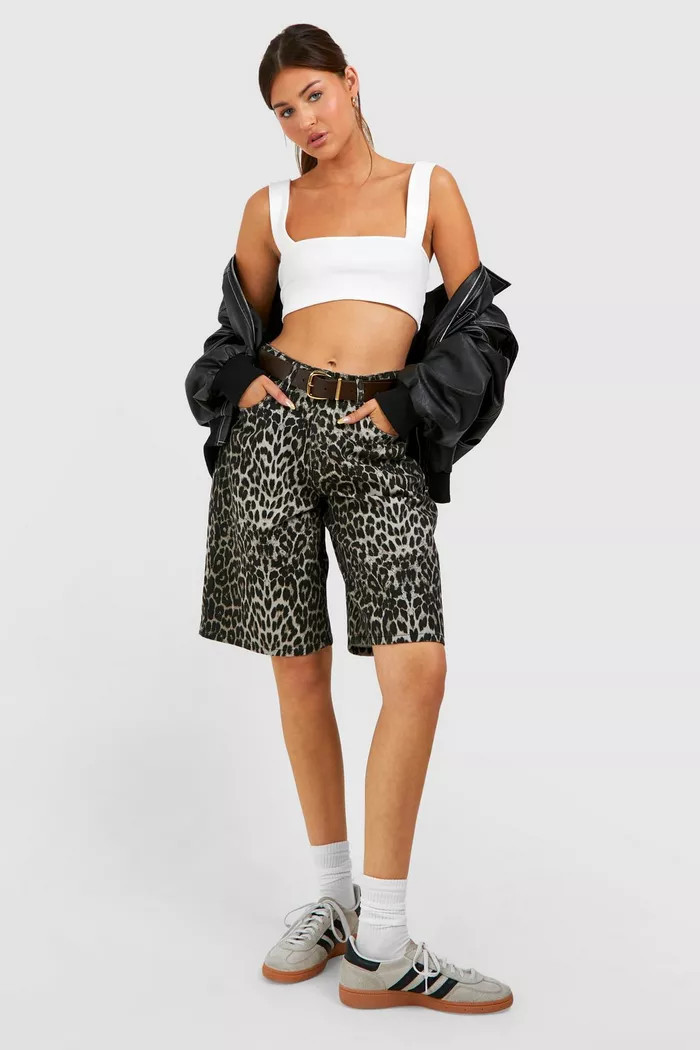 Leopard Print Denim Jort | Boohoo.com (UK & IE)
