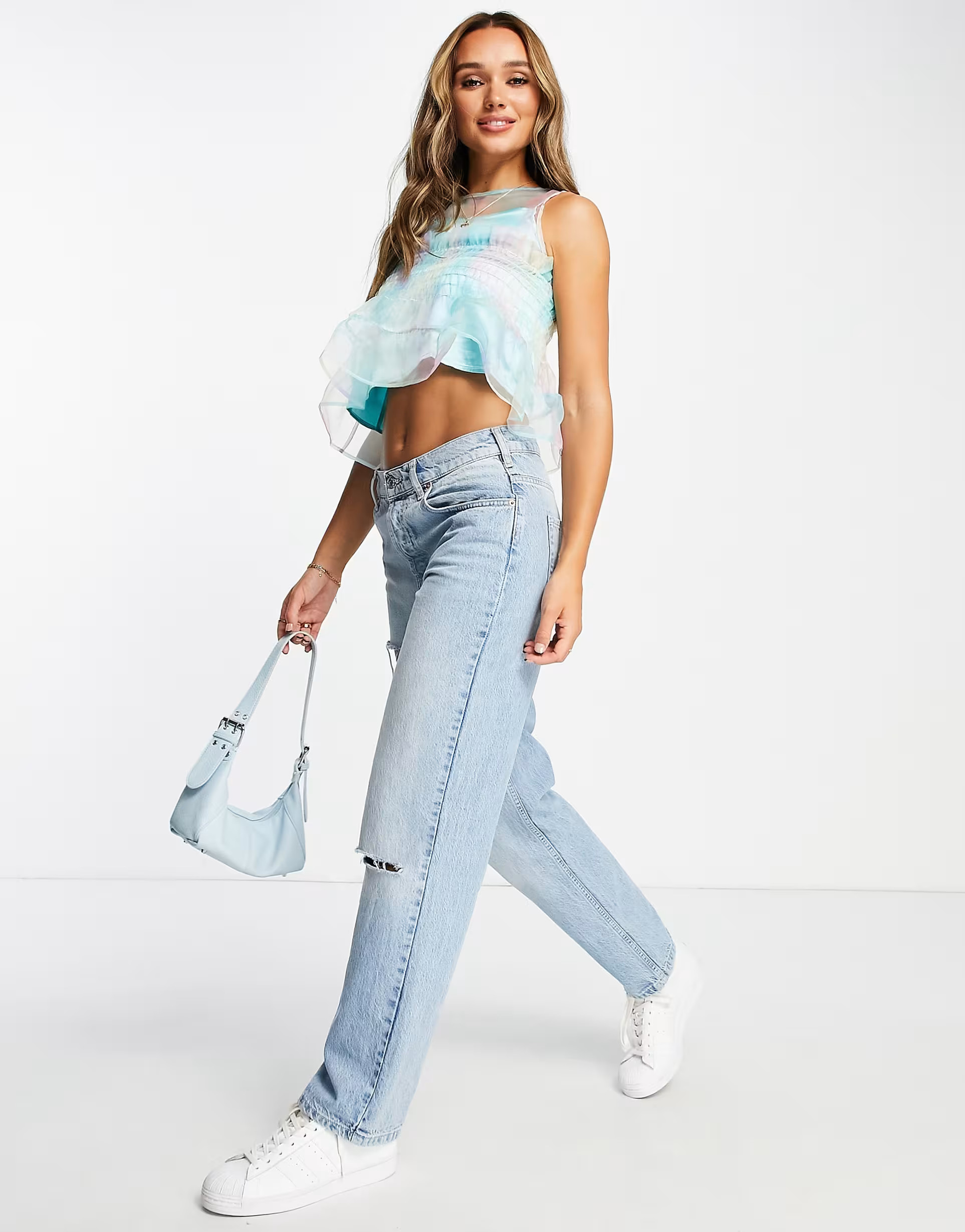 Lost Ink rainbow organza shirred top in multi | ASOS (Global)