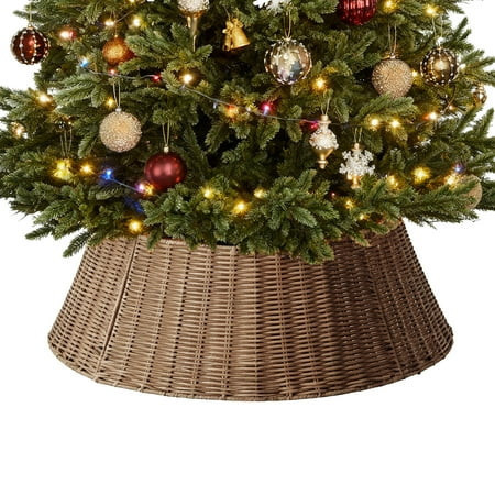 MCQ Christmas Tree Collar,Decorate a Christmas Toy House,Wicker Tree Collar for 9-26in Stands, 4-Piece Wicker Base Cover, Brown | Walmart (US)