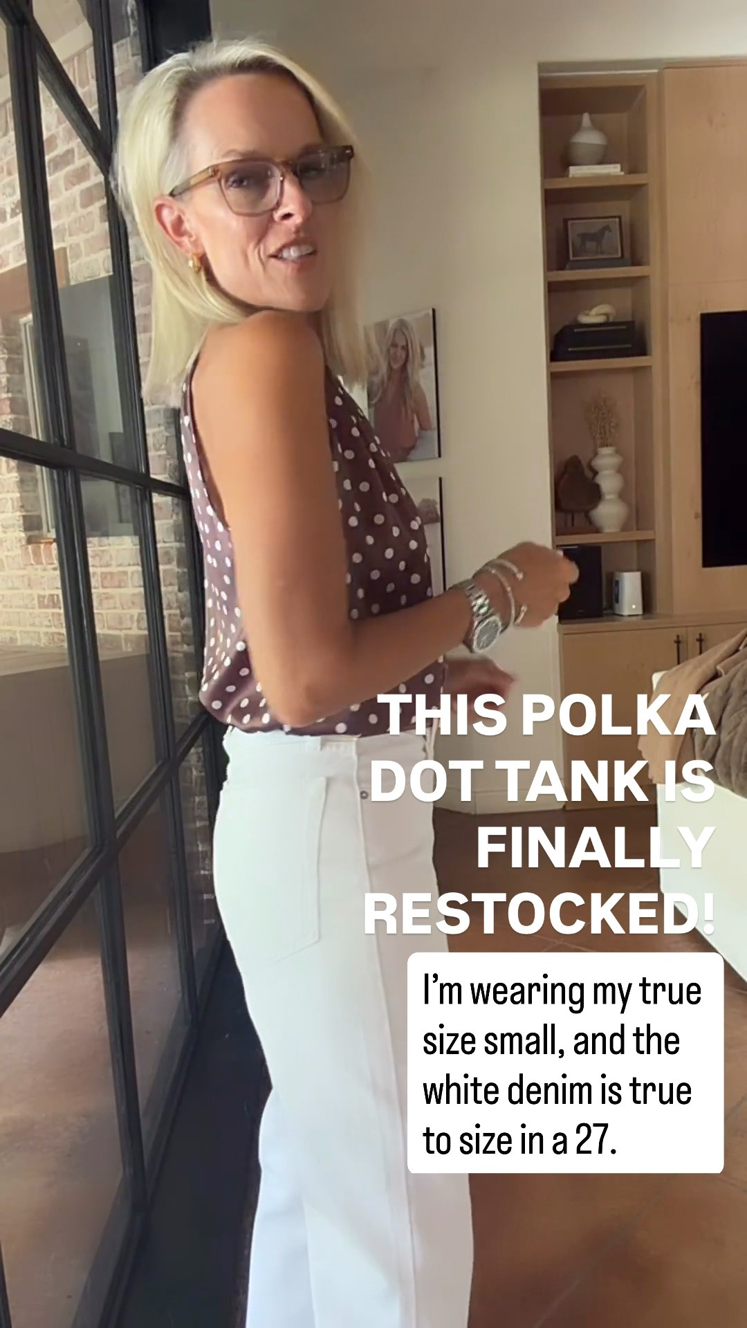 So excited this silk polka dot tank is back in stock! It’s such an easy piece to dress up with white denim or pair with your favorite jeans for a polished everyday look. I’m wearing my true size small, and the white denim is true to size in a 27. Bonus—these white jeans aren’t see-through!

💡 LTK MADE EASY
❤️ Heart = Support my posts!
🔖 Save = Get sale & restock alerts
📋 Lists = Keep favorites organized
📲 Share = Send lists and products to a friend. Hello, Christmas List!
💬 Comment = Ask me anything about what I’m wearing. :-)

#LTKootd #LTKSeasonal #LTKOver40
