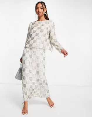 ASOS EDITION drape bead and pearl check top and skirt co-ord in ivory | ASOS | ASOS (Global)