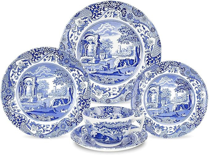 Spode Blue Italian 5-Piece Place Setting | Dinner Plate, Salad Plate, Bread & Butter Plate, Teacu... | Amazon (US)