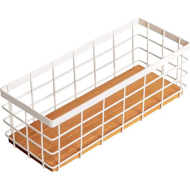 Metal Wire Storage Basket, Detachable Wood Base Storage Organizer Bin Basket for Kitchen Cabinets... | Walmart (US)