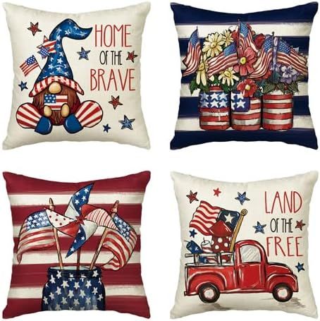 AVOIN Watercolor 4th of July Patriotic Throw Pillow Covers 18x18 Set of 4, Memorial Day USA Flag ... | Amazon (US)