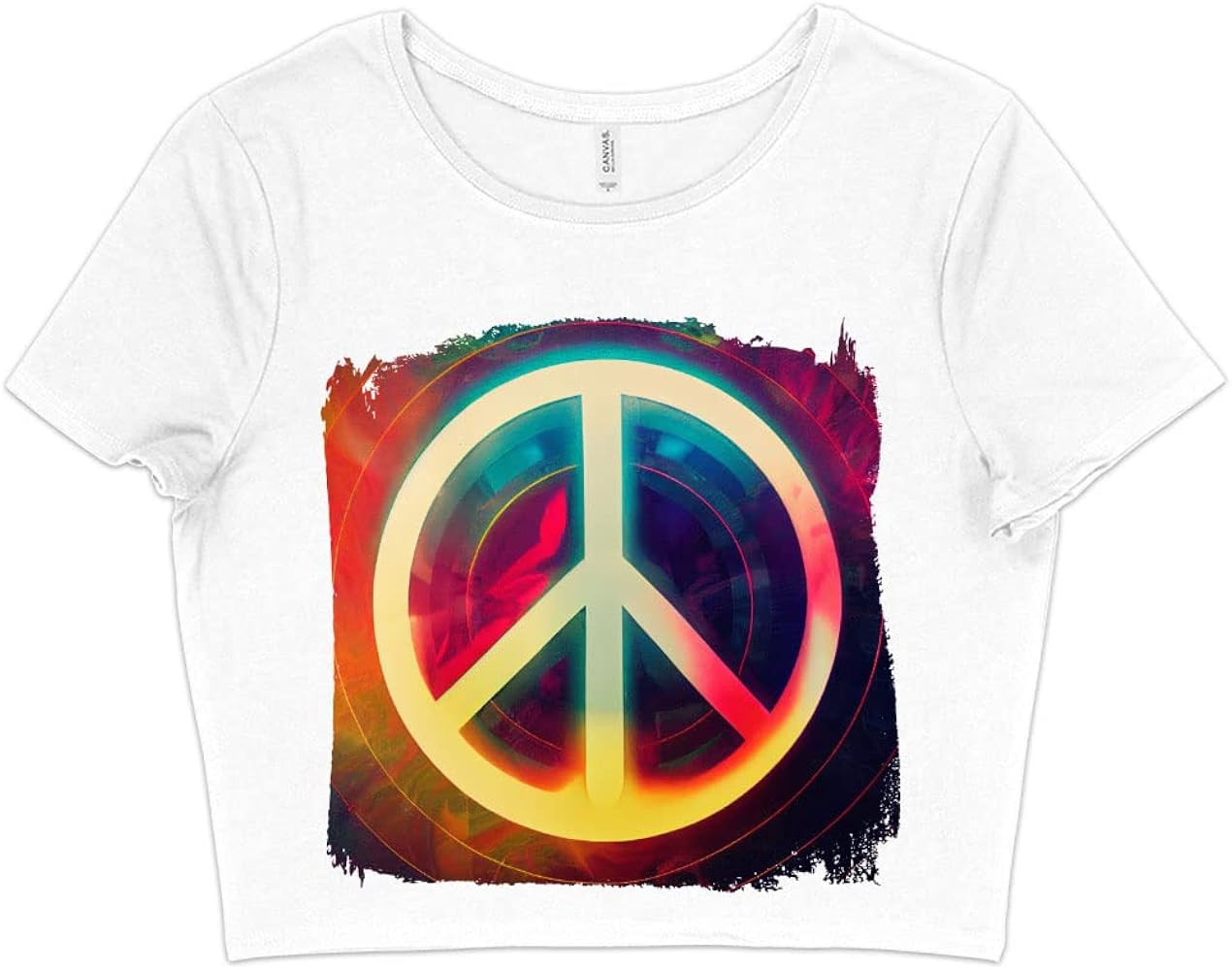 Neon Peace Sign Women's Cropped T-Shirt - Hippie Crop Top - Cool Crop Tee Shirt | Amazon (US)