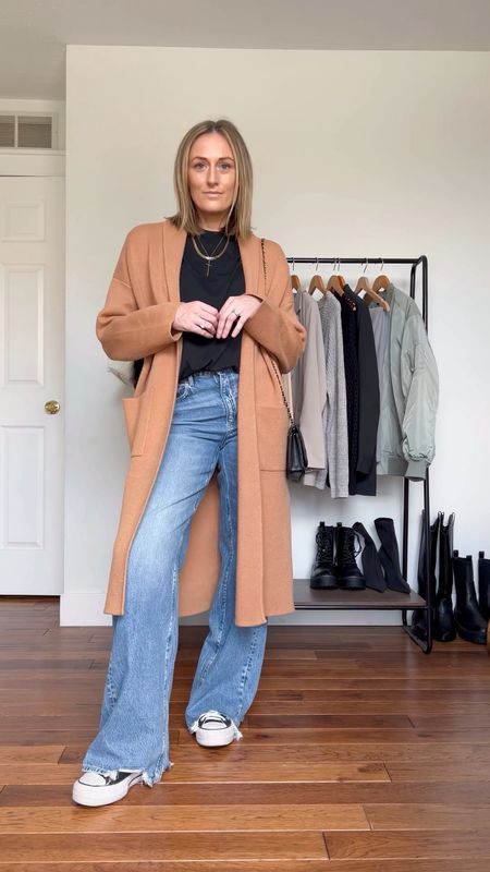 Jeans. Spring outfit. Spring outfit idea. Casual outfits. Casual outfit idea. Cardigan. Coatigan. Wide leg jeans. Baggy jeans. Converse. Travel outfit. Date night outfit. Girls night outfit. Mom outfit.

#LTKfindsunder50 #LTKSeasonal #LTKfindsunder100