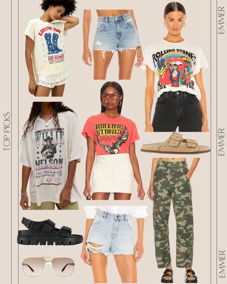Here are some of my top picks for graphics tees, camo pants, black sandals, tan sandals, shorts, cut off shorts, distressed shorts, sunglasses 

#LTKstyletip #LTKFestival