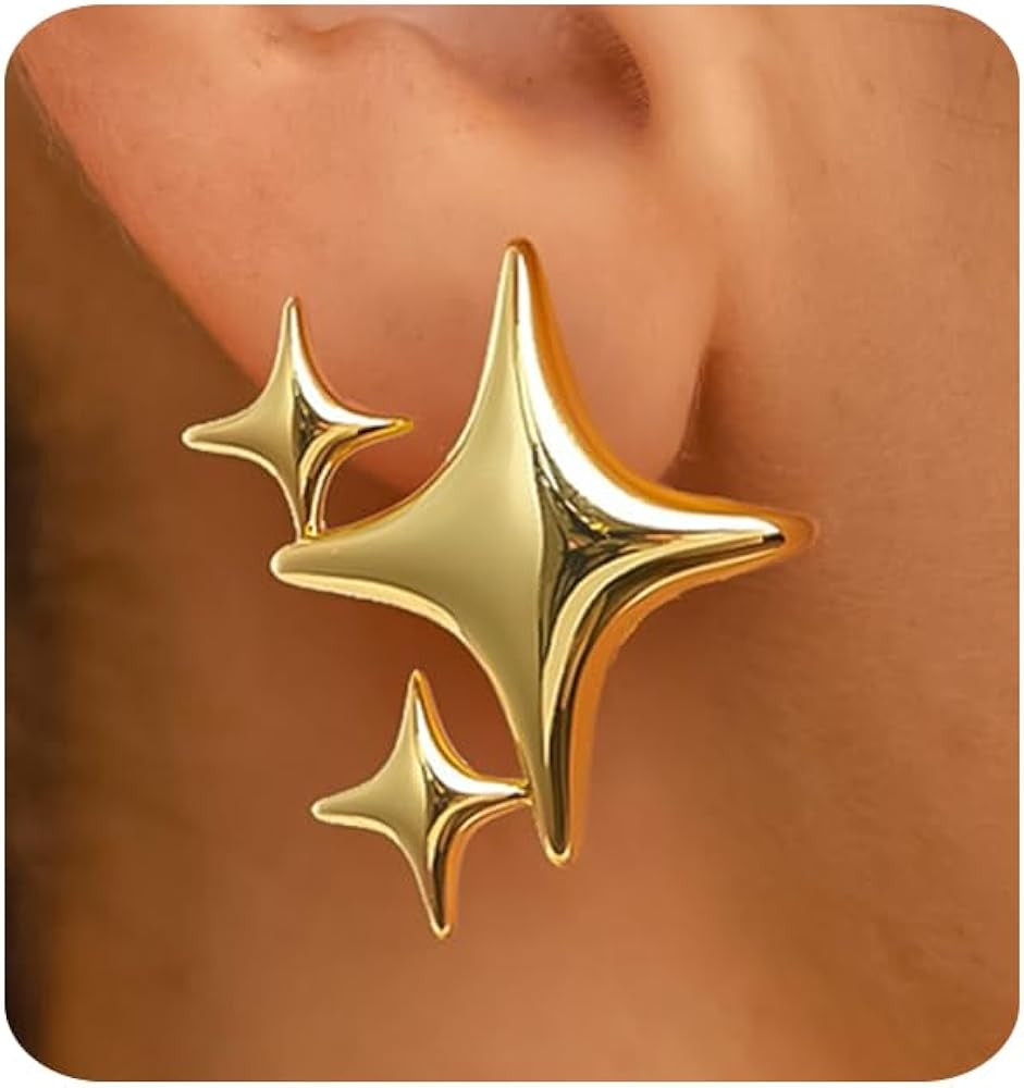 MUMREUES Chunky Gold Earrings for Women Trendy 14K Gold Plated Statement Drop Dangle Earrings Big... | Amazon (US)
