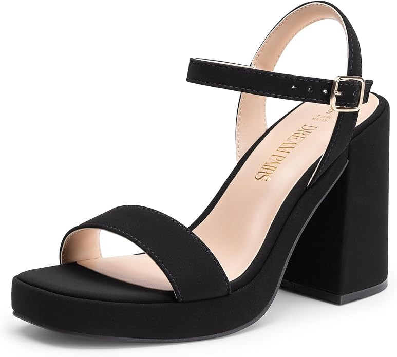 DREAM PAIRS Heels for Women Block Chunky Platform Sandal | Fashion Comfortable Open Toe Ankle Str... | Amazon (US)