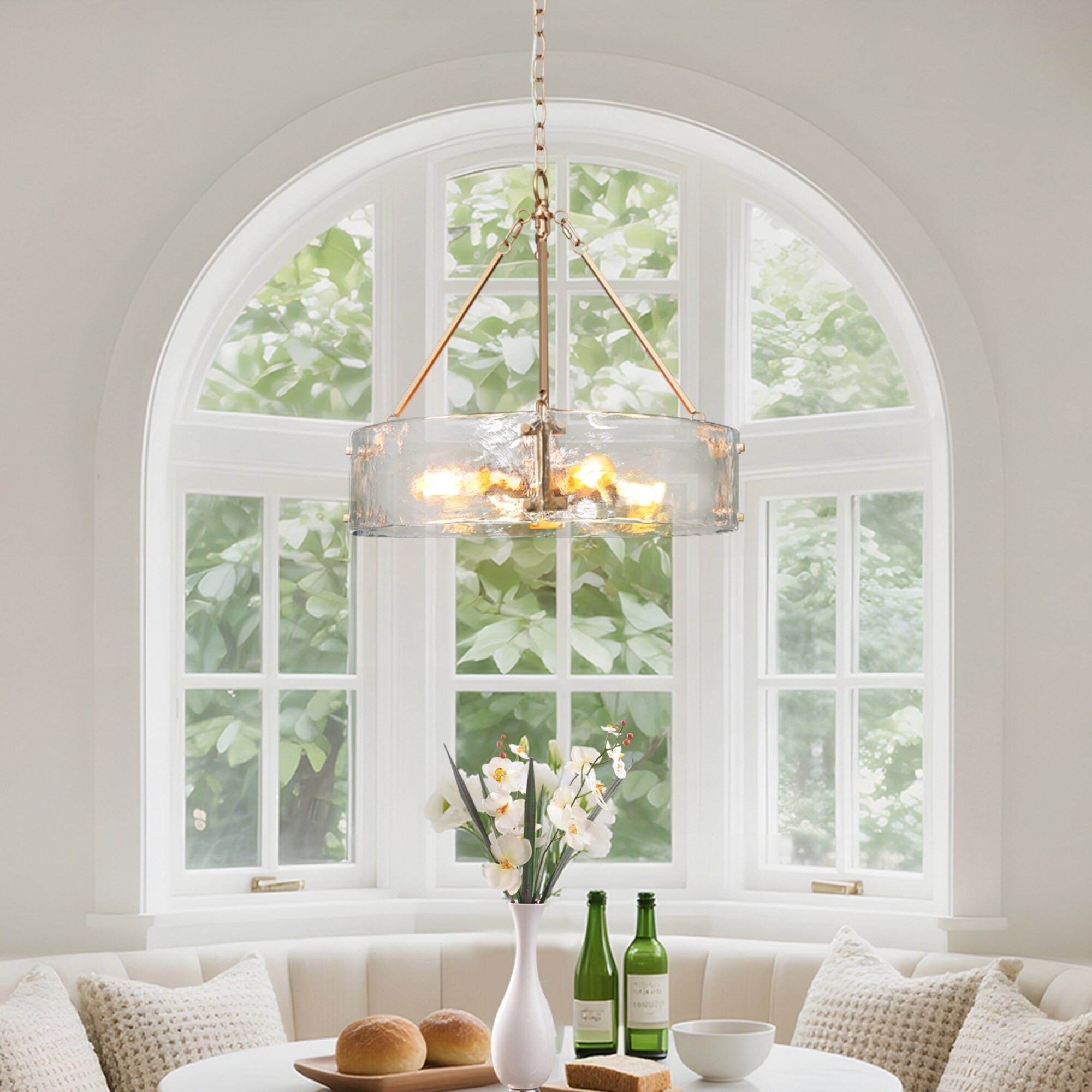Modern Gold Glam Drum Chandelier 4-Light Textured Glass for Kitchen Island and Dining Room - D 19... | Overstock