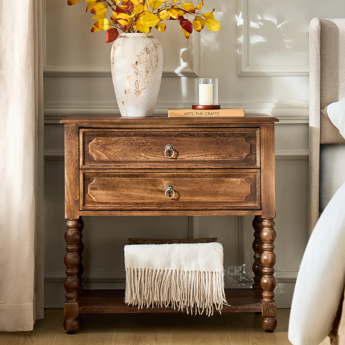 Jeremie Traditional 30"Tall Solid Wood 2-Drawer End Table with Built-in Charging Outlets | Wayfair North America