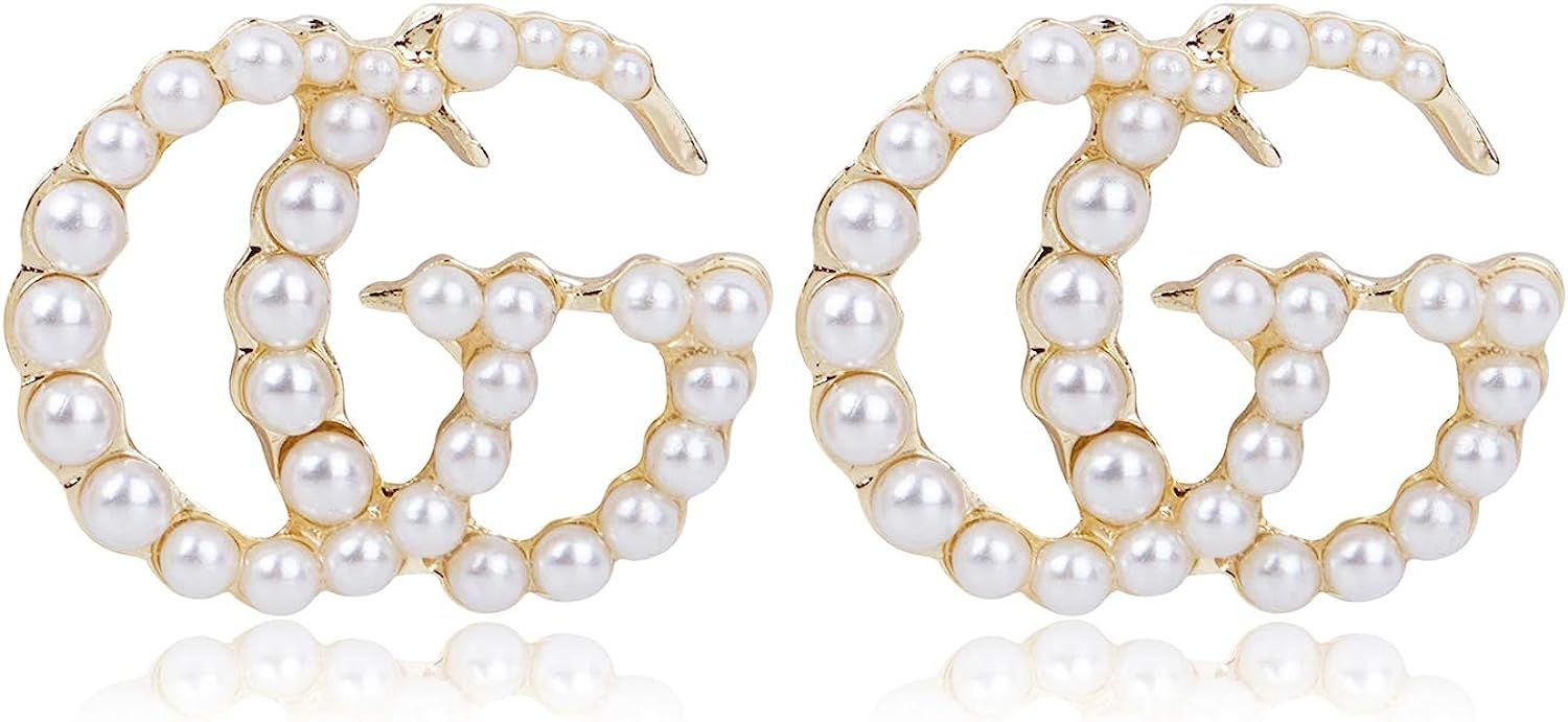YSense CC Earrings Luxury Letter G Crystal Stud Pearl Drop Statement Earrings Valentine's Day Gal... | Amazon (US)