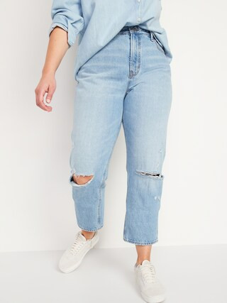 High-Waisted Slouchy Straight Cropped Ripped Jeans for Women | Old Navy (US)