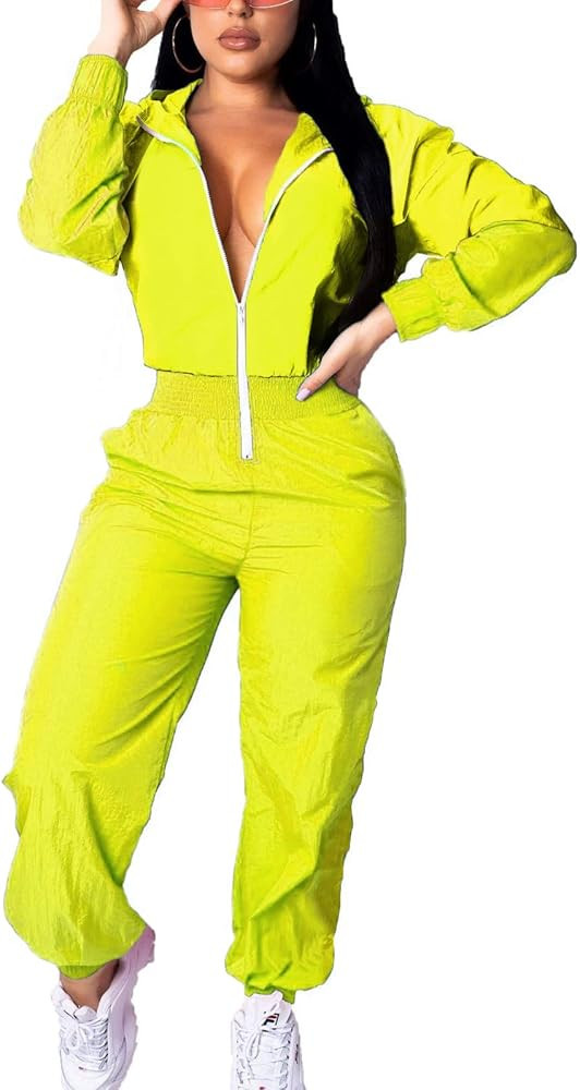 EOSIEDUR Women's Pullover Hoodies Jumpsuit Zipper Jacket Windbreaker Elastic Waistband Pants One Pie | Amazon (US)
