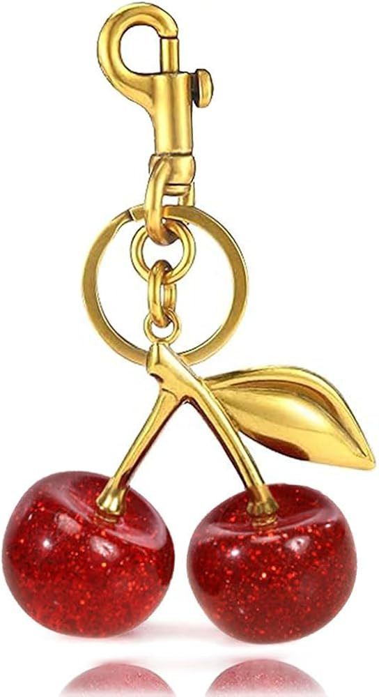 1 pcs Cherry Keychain,Glitter Cherry Bag Charm with Key Ring for Car Keys Charms,Cute Purse Charm... | Amazon (US)