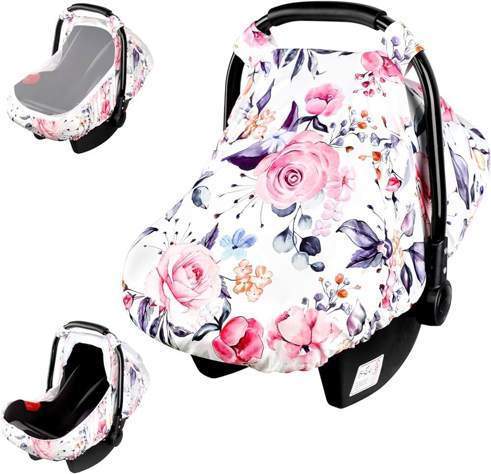 Car Seat Covers for Babies Floral Infant Carseat Canopy Cover with Peep Windows and Breathable Me... | Amazon (US)