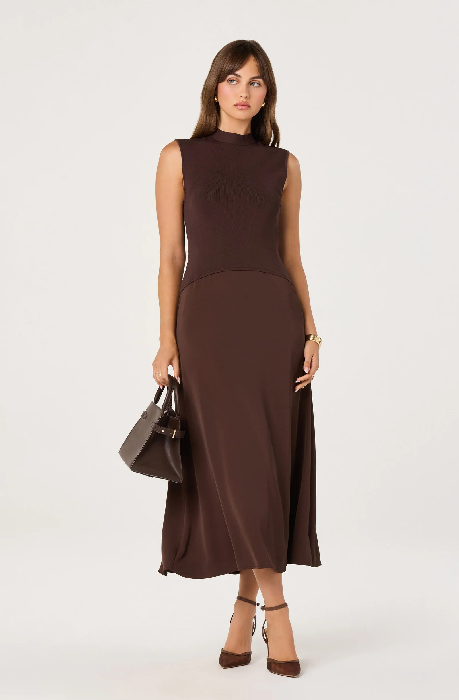 Ora High-Neck Tie-Back Midi Dress - Brown / XS | ASTR The Label (US)