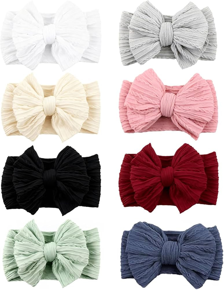 8 Pcs Baby Bows Headbands Soft Nylon Hairbands Super Elastic Headband Hair Accessories For Baby G... | Amazon (US)