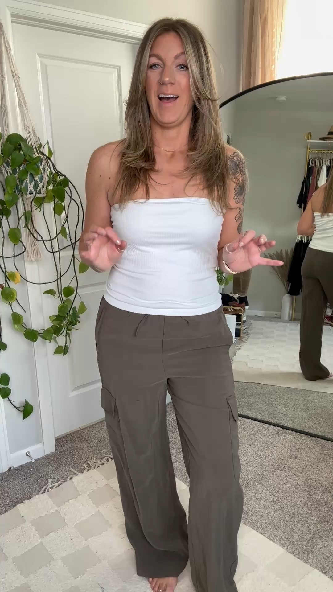 Large reg top, medium tall pants 

#LTKSaleAlert #LTKMidsize #LTKOver40