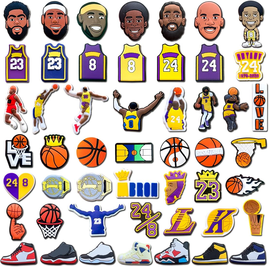 25,50PCS Lakers Shoes Decoration Charms for Croc Clog Decoration, Basketball Charms Accessories for  | Amazon (US)