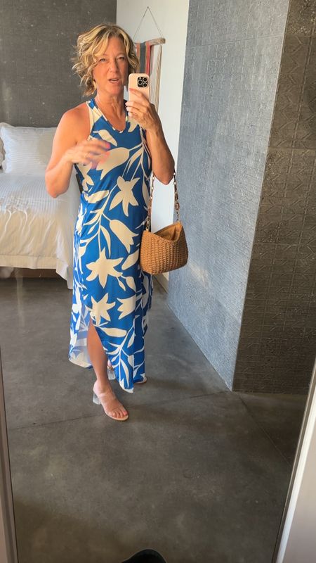 Summer dress, vacation looks, long dress for vacation outfit, clear heels, straw crossbody bag, travel, block heel is comfortable but did give me a blisterr

#LTKOver40 #LTKTravel #LTKShoeCrush