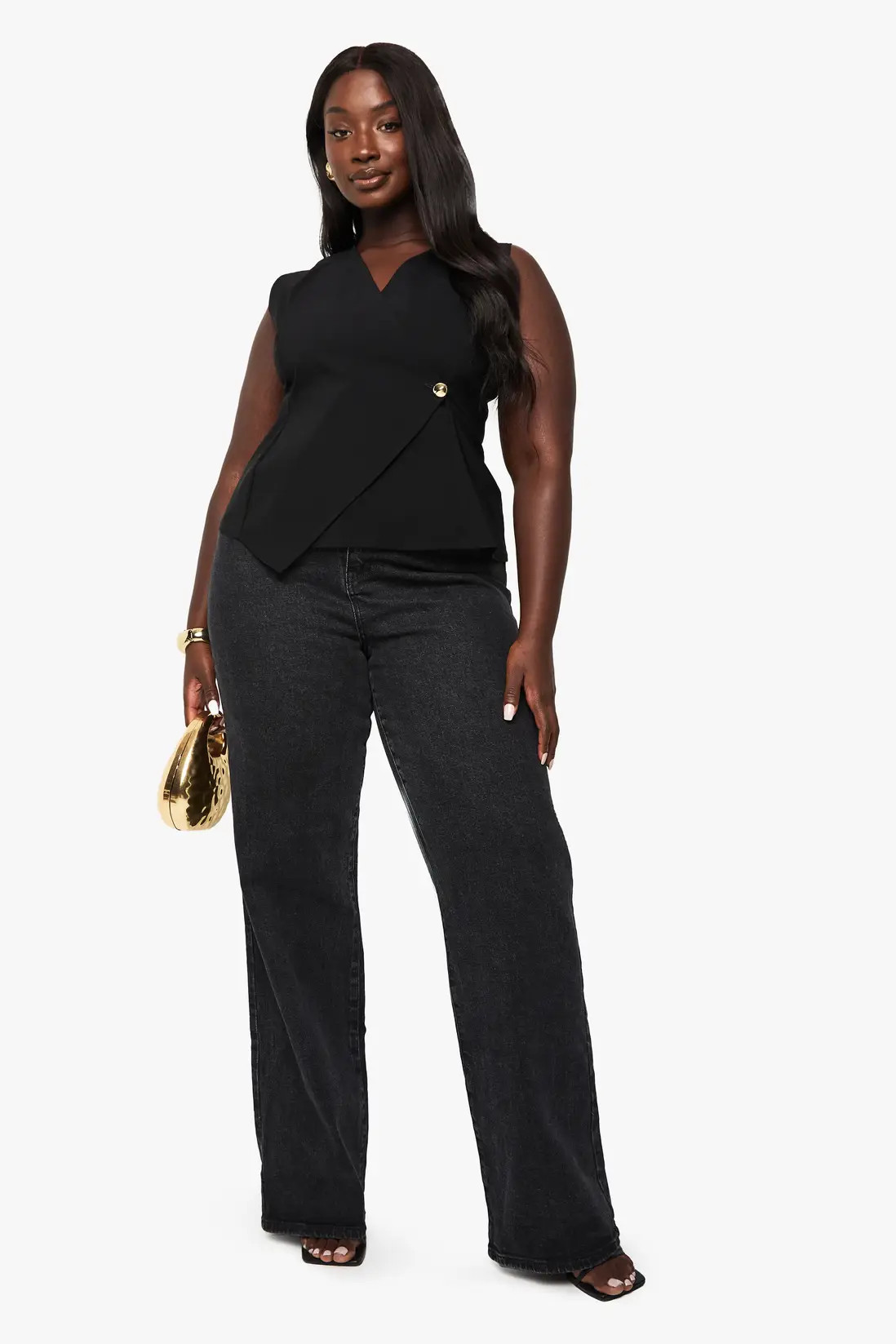 Black Plus Wrap Front Gold Button Waistcoat | Boohoo USA | boohoo (US & Canada)