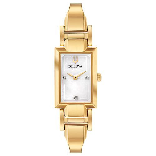 Bulova Goldtone Diamond Accent Women's Half-Bangle Watch | HSN