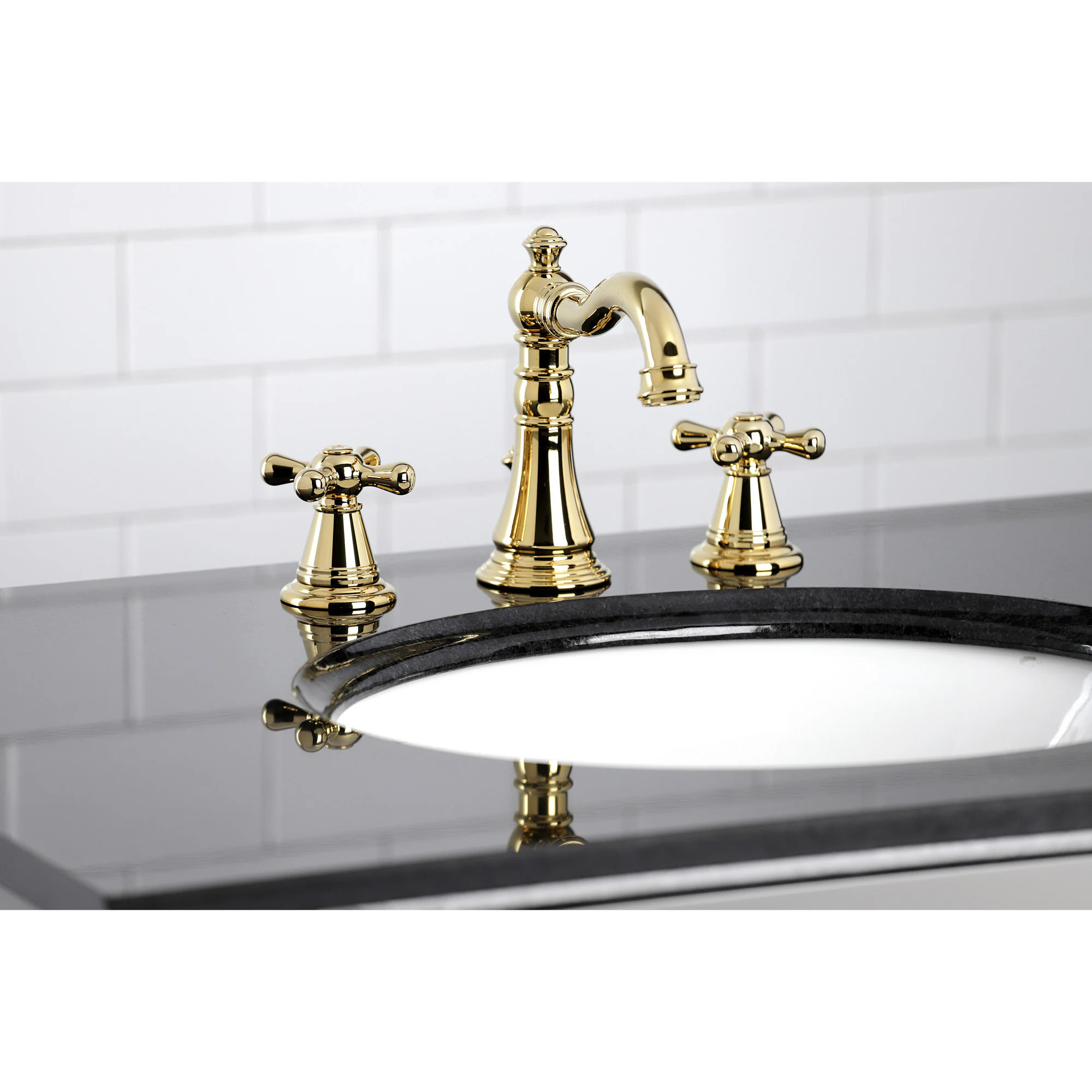 Kingston Brass American Classic Polished brass Widespread 2-handle Mid-arc Residential Handle Bathroom Sink Faucet with Drain one_size | WLFSC1972AAX | Lowe's
