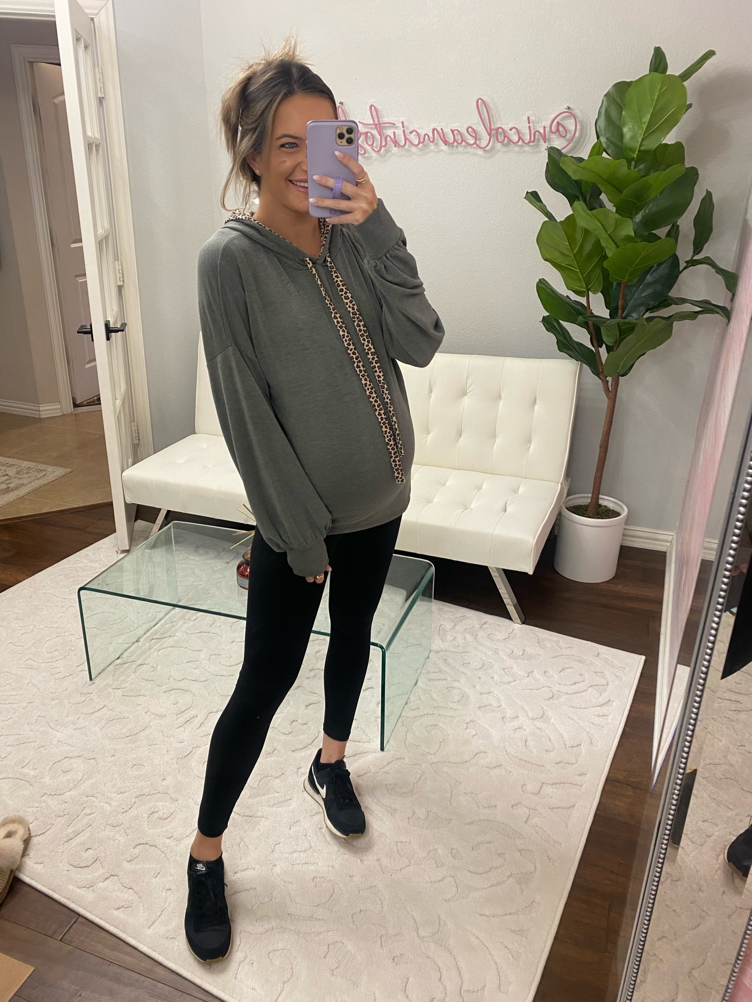 Maternity hoodie, black leggings, black sneakers, travel outfit, errands outfit, casual outfit 

#LTKbump #LTKstyletip #LTKFind