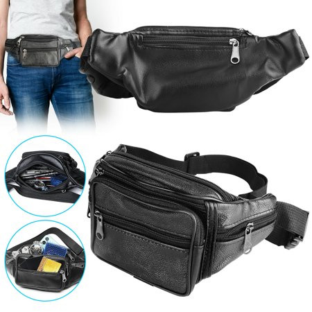 Men s Black Leather Fanny Pack Large Multi Zippered Waist Bag Design Hip Purse | Walmart (US)