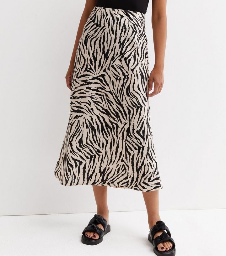 Stone Zebra Print Satin Bias Cut Midi Skirt
						
						Add to Saved Items
						Remove from Sav... | New Look (UK)