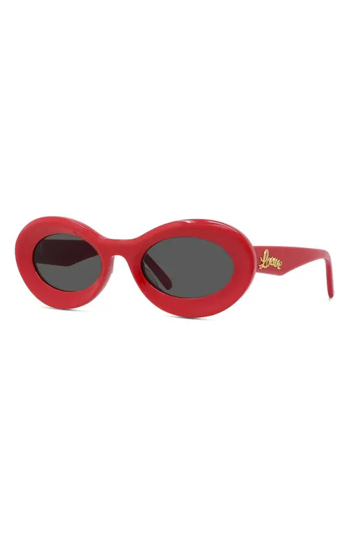 Loewe x Paula's Ibiza Small 50mm Oval Sunglasses in Shiny Red /Smoke at Nordstrom | Nordstrom