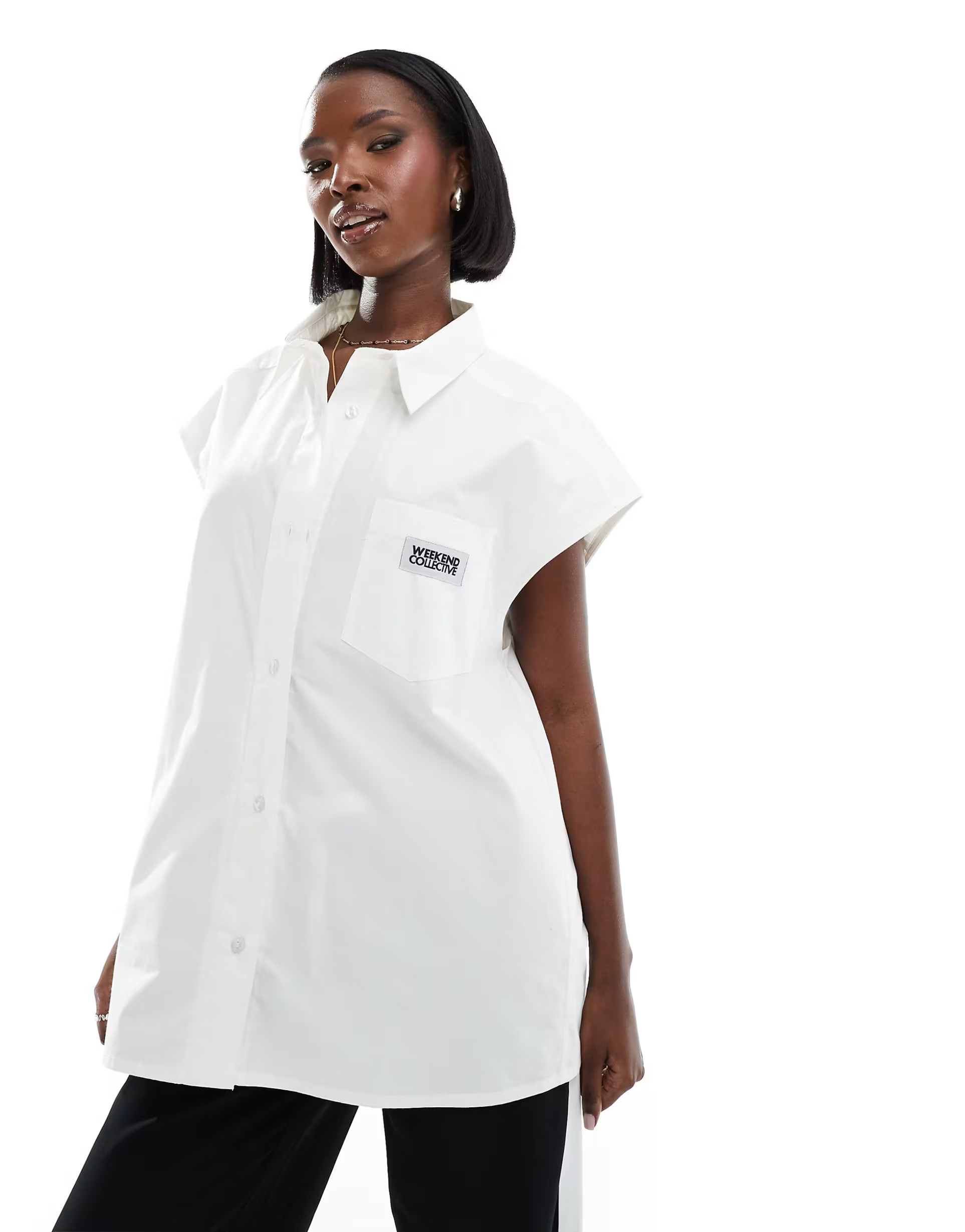 ASOS Weekend Collective sleeveless shirt in white | ASOS (Global)