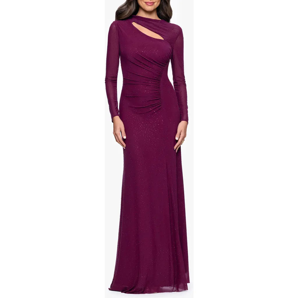 Betsy & Adam Studded Cutout Long Sleeve Gown in Plum at Nordstrom Rack, Size 6 | Nordstrom Rack