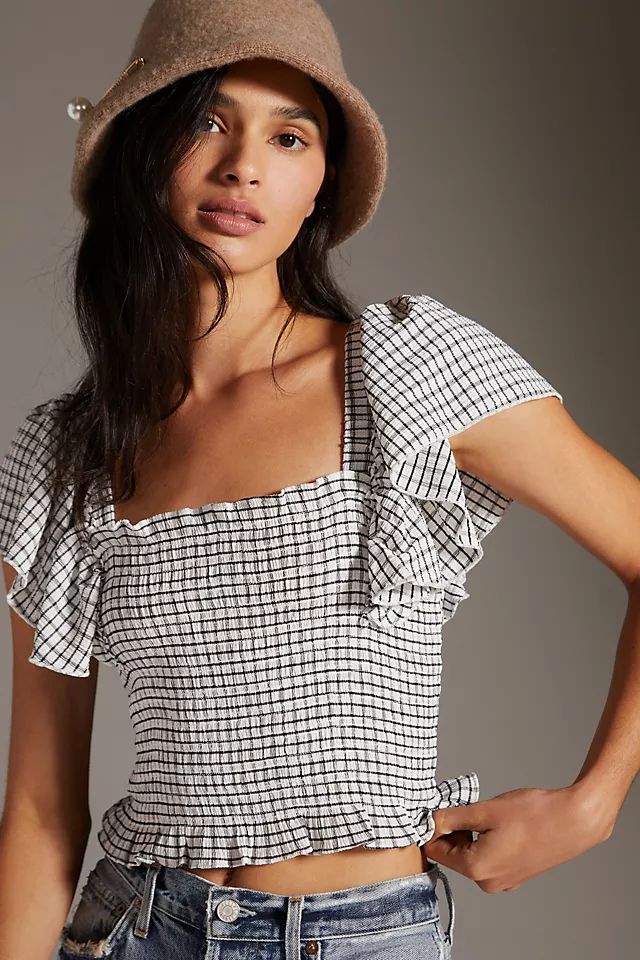 Maeve Crinkle Gingham Smocked Top | Anthropologie (US)