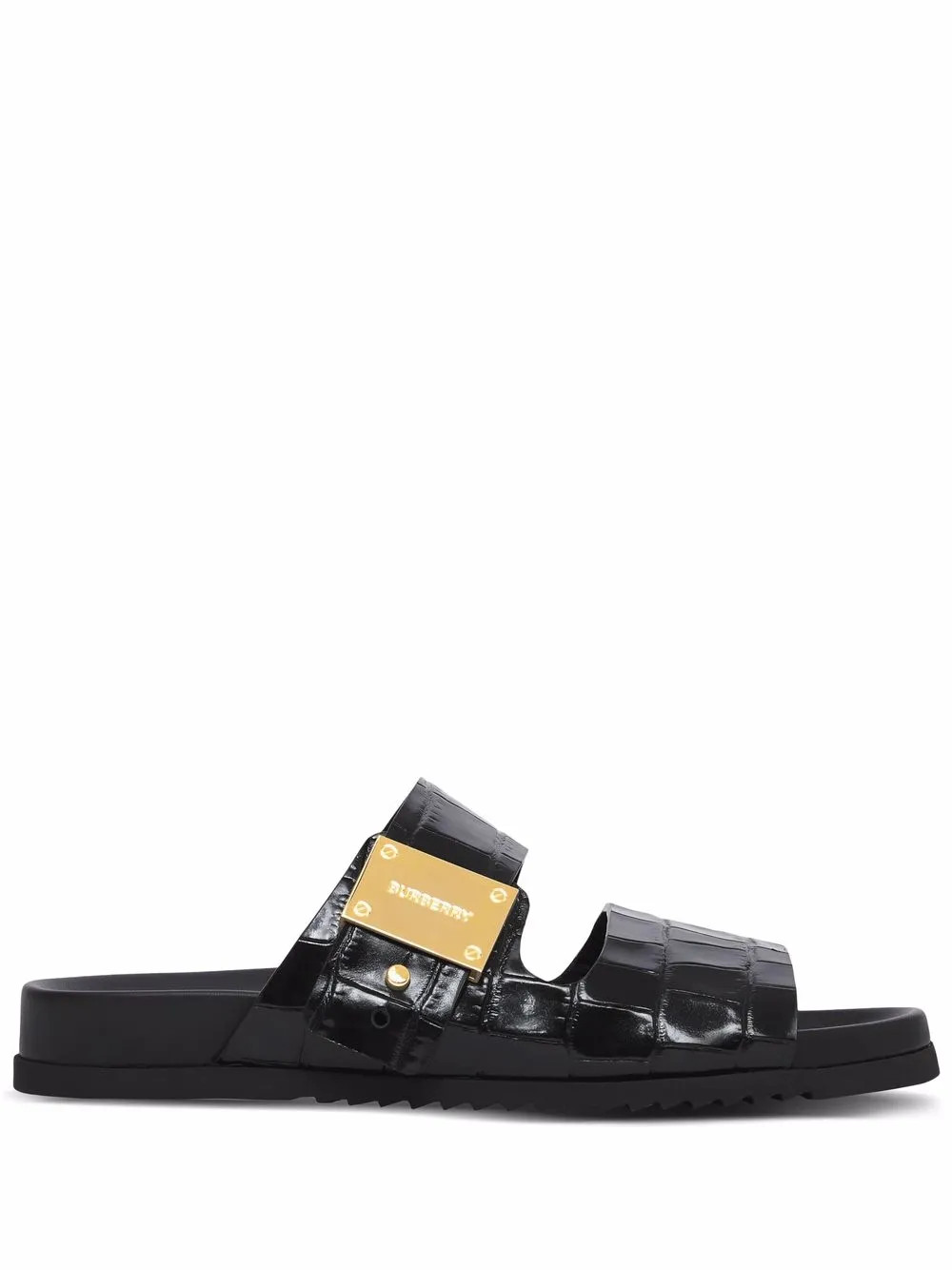 Burberry logo-plaque crocodile-embossed Leather Sandals - Farfetch | Farfetch Global