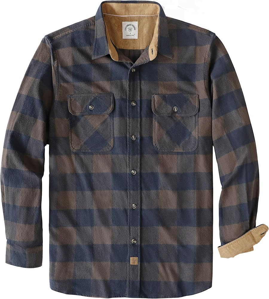Dubinik® Mens Flannel Shirt Long Sleeve Button Down Plaid All Cotton Soft Brushed Flannel Shirt ... | Amazon (US)