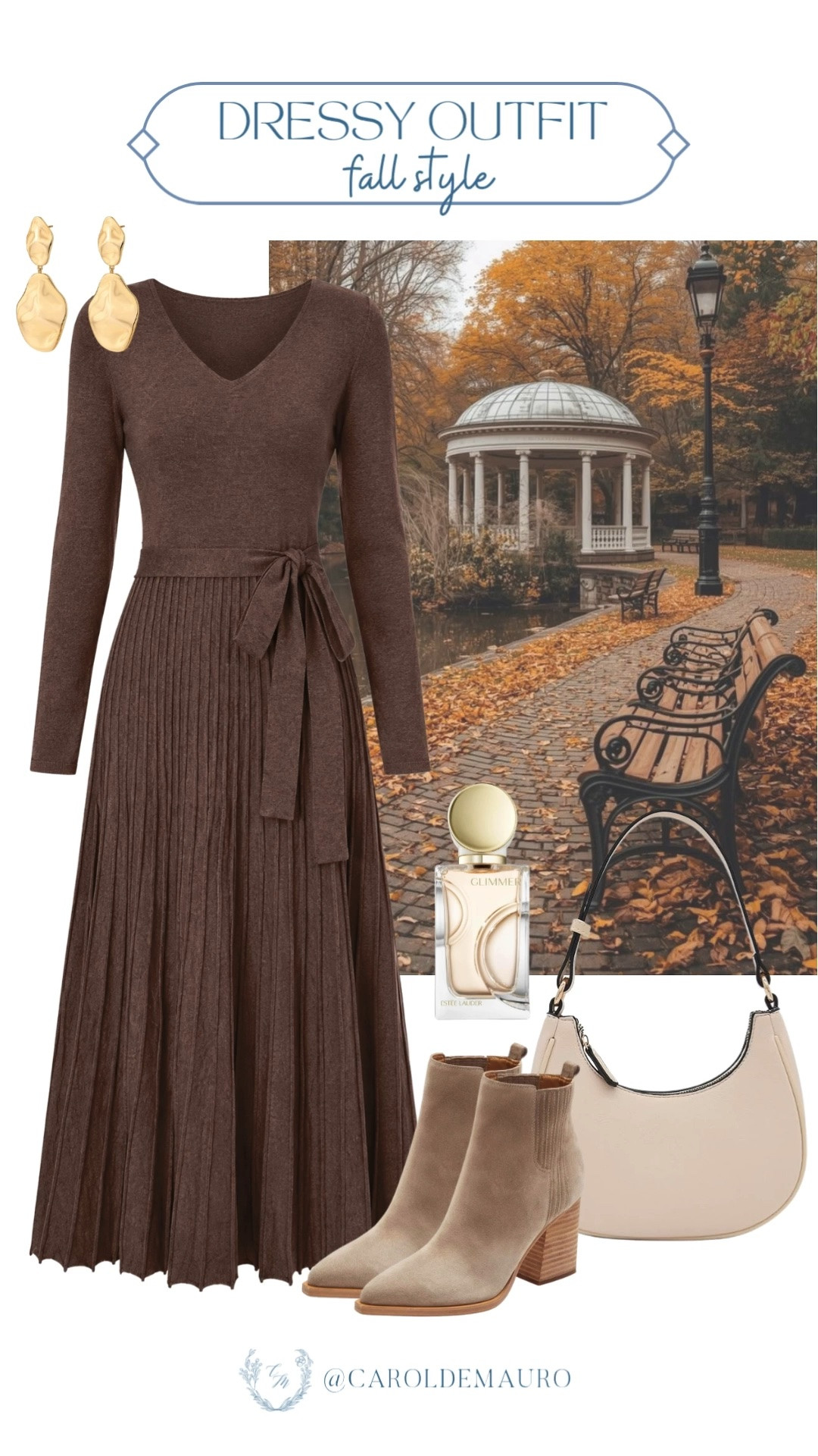 This pleated sweater dress is such a dreamy look for fall! Paired with suede booties and gold earrings, it's perfect for a walk through the park.

fall dressy outfit, fall fashion, women's fall style, autumn outfit idea, fall date night outfit, amazon fashion, petite style, modest look

#LTKootd #LTKSeasonal #LTKU